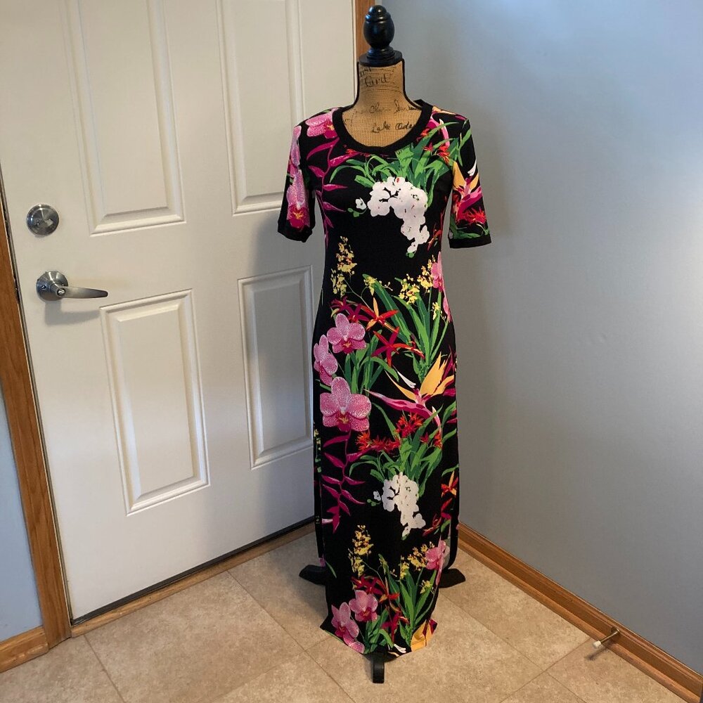 G.I.L.I. Black Floral Maxi Dress Attached Mini Skirt Size XS
